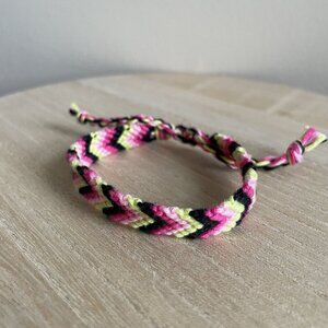 Handmade Wilma Woven Friendship Bracelet OS Pink Yellow Womens Cotton Tie